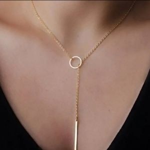 Gold Stick Pendant Necklace Dainty Minimalist Circle Stick Necklace